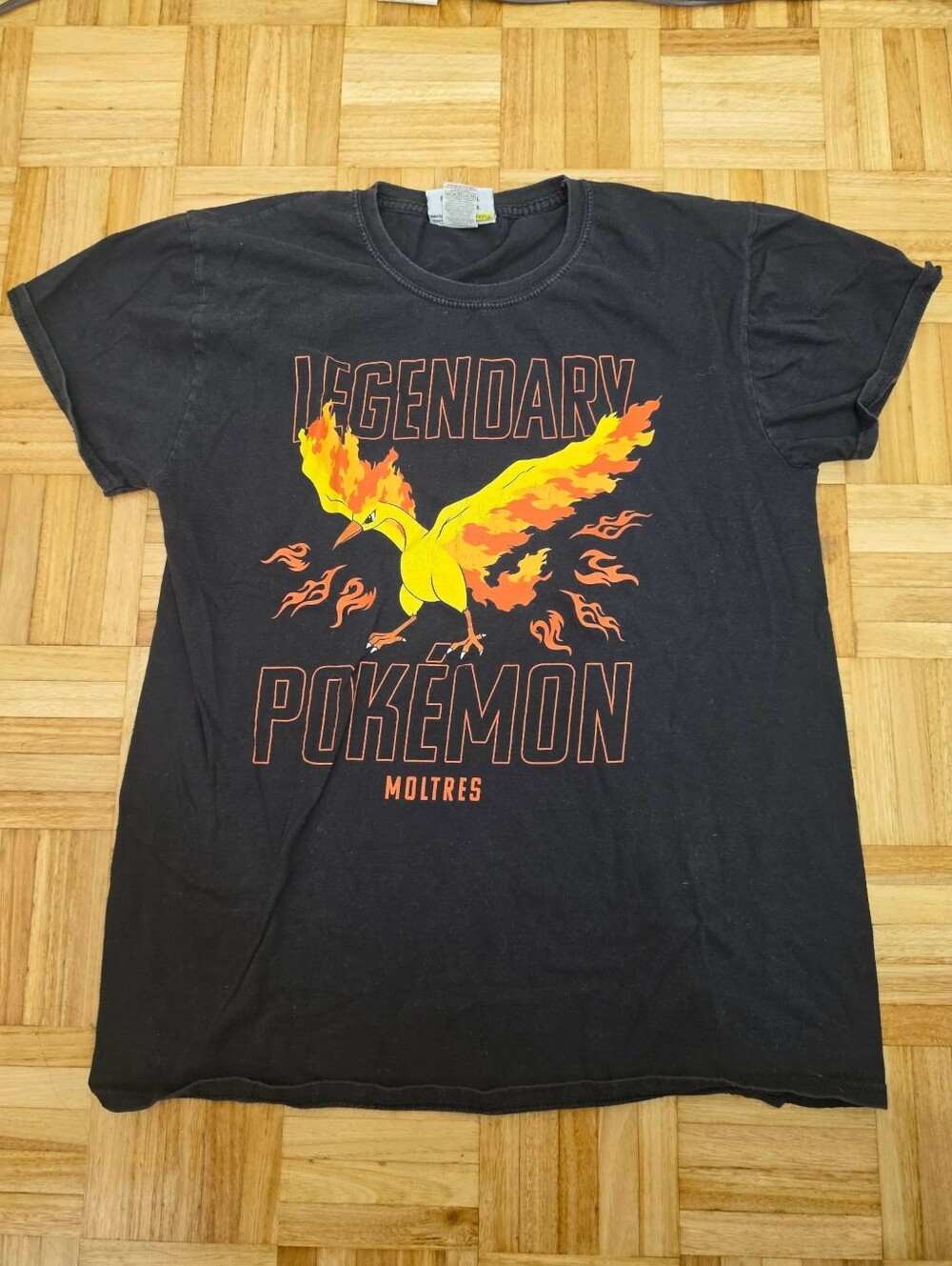 Legendary Pokémon Moltres Graphic Tee - Black with Yellow & Orange Flames